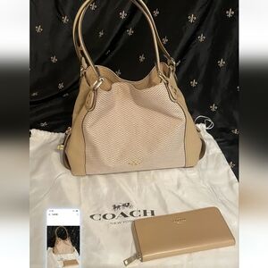 Coach Beige and Tan Women's Bag And Wallet Set